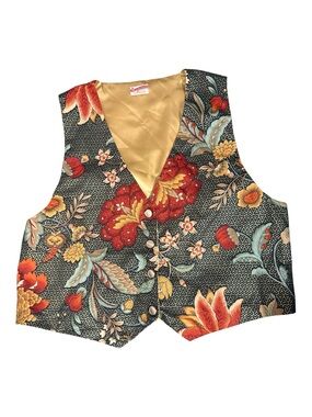 Vintage Floral  Patterned Bohemian Vest with Gold Lining - Women's Vest SZ XL